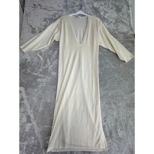 Vintage ZORAN Long Sleeve V Neck Cream50%Silk70%Cashmere Dress Made in Hong Kong